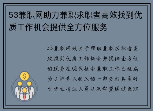 53兼职网助力兼职求职者高效找到优质工作机会提供全方位服务