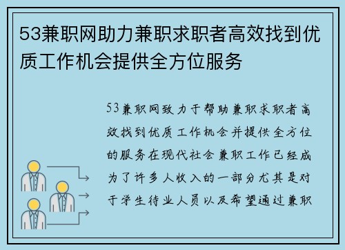 53兼职网助力兼职求职者高效找到优质工作机会提供全方位服务