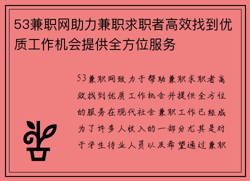 53兼职网助力兼职求职者高效找到优质工作机会提供全方位服务