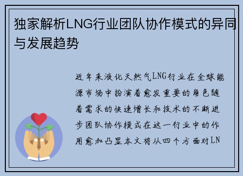 独家解析LNG行业团队协作模式的异同与发展趋势
