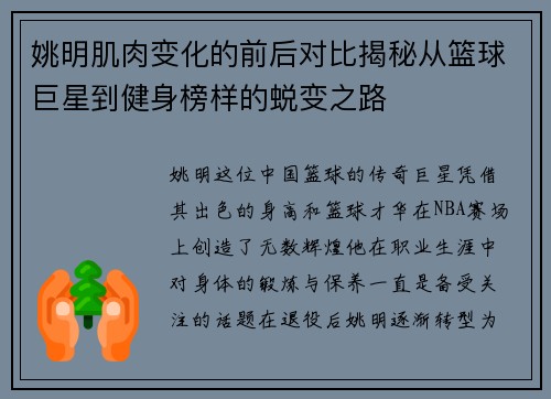 姚明肌肉变化的前后对比揭秘从篮球巨星到健身榜样的蜕变之路