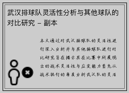 武汉排球队灵活性分析与其他球队的对比研究 - 副本